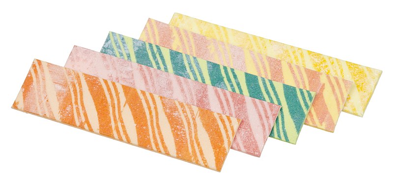 Fruit Stripe Gum in various colors, including orange, blue, yellow, and pink.