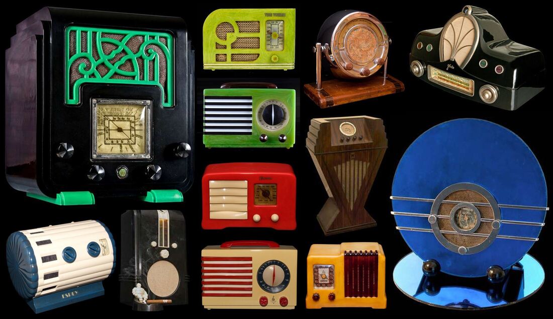 An assortment of Art Deco radios